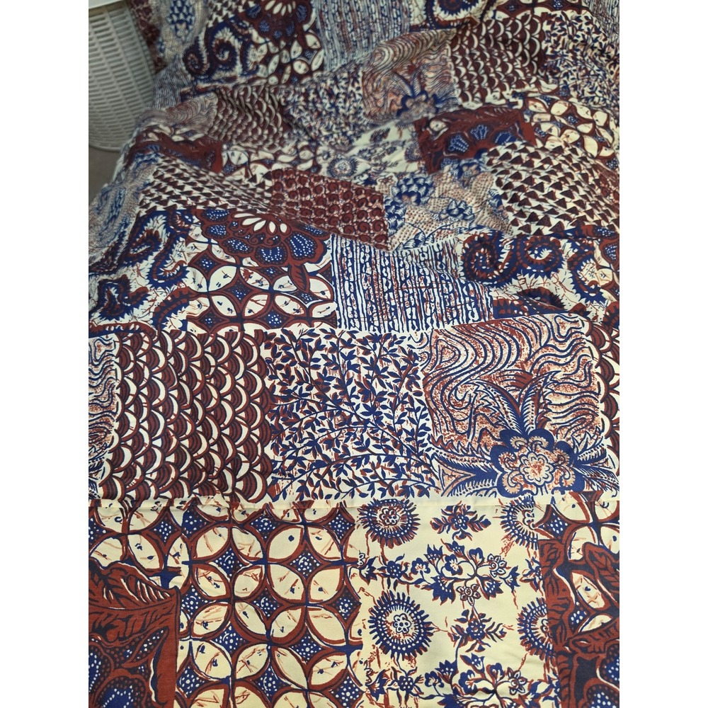 Vintage Batik Patchwork Comforter Blanket Blue Rust Brown 60x85 Quilted Boho - Picture 2 of 3